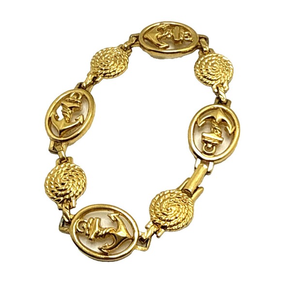 Avon Jewelry - Vintage Avon Ships and Rope Twist Link Bracelet Gold Tone Nautical 8.5” 1994